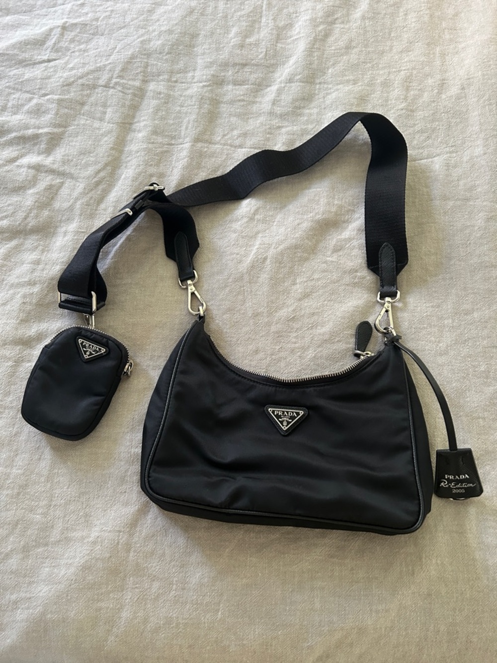 Prada Black Nylon Crossbody with Detachable Pouch